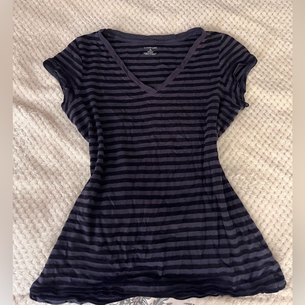 Lands' End purple and black striped Sleeve T-Shirt